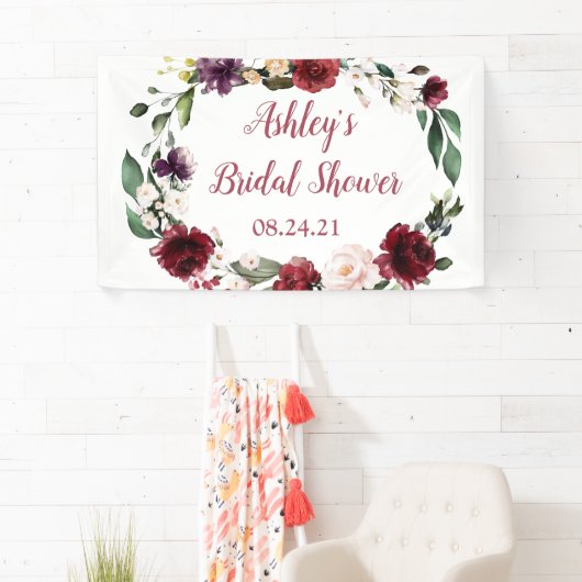 Vrijgezellenfeest Banner Fabric Floral Maroon (Insitu)