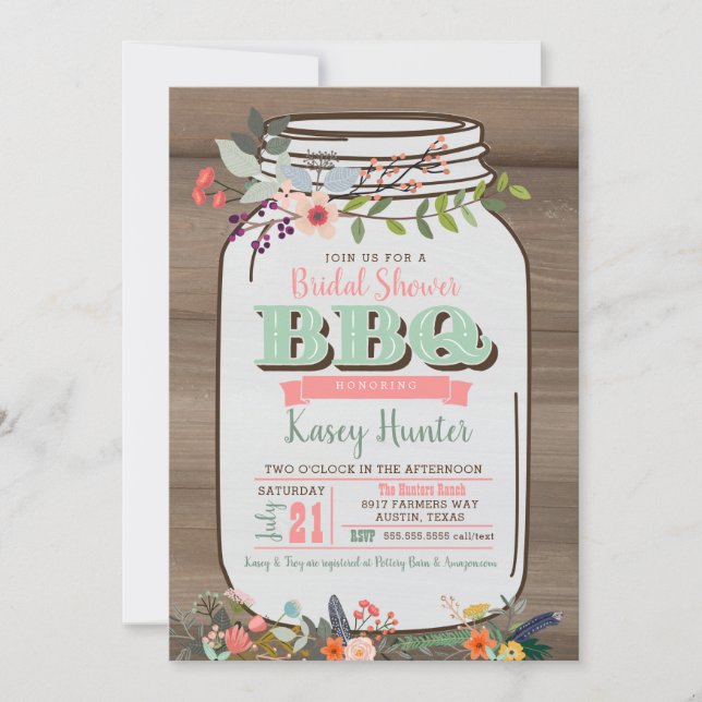 Vrijgezellenfeest BBQ Mason Jar Invitation Kaart (Voorkant)