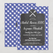 Vrijgezellenfeest BBQ Nodig Blue Gingham Chalk uit Kaart (Voorkant / Achterkant)