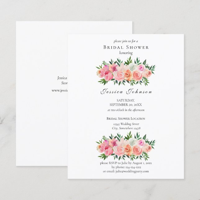 Vrijgezellenfeest Begrotingsroze en witte Floral (Voorkant / Achterkant)