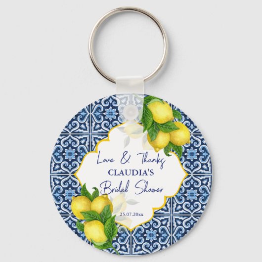 Vrijgezellenfeest bevoordeelt blauwe tegels citroe sleutelhanger (Voorkant)