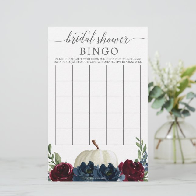 Vrijgezellenfeest Bingo Game Burgundy Navy Pumpkin (Staand voorkant)