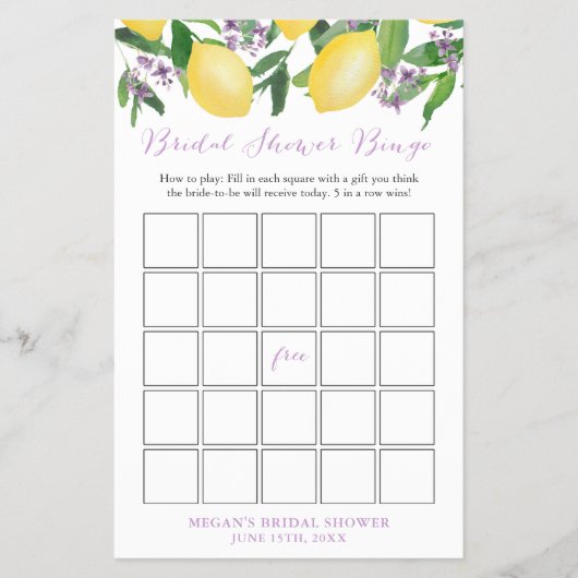 Vrijgezellenfeest Bingo Game Kaart met Lemons Lave (Voorkant)