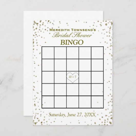Vrijgezellenfeest Bingo | Gouden Confetti Uitnodiging Briefkaart (Voorkant / Achterkant)
