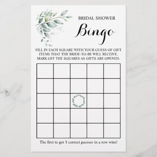 Vrijgezellenfeest Bingo Greenery Eucalyptus Game C Flyer (Voorkant)