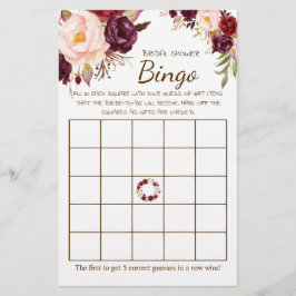 Vrijgezellenfeest Bingo Marsala Flowers Game Card Flyer