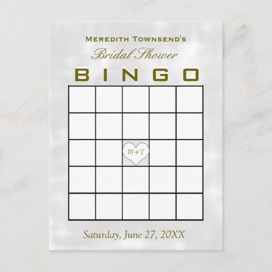 Vrijgezellenfeest bingo monogram hart uitnodiging briefkaart (Voorkant)