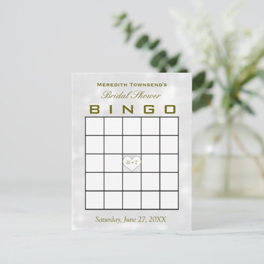 Vrijgezellenfeest bingo monogram hart uitnodiging briefkaart (Staand voorkant)