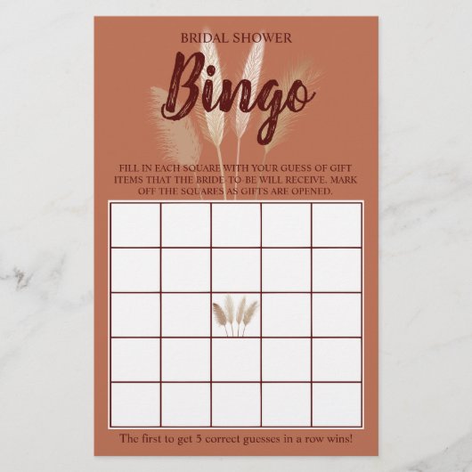 Vrijgezellenfeest Bingo Pampas Grass Game Card Flyer (Voorkant)