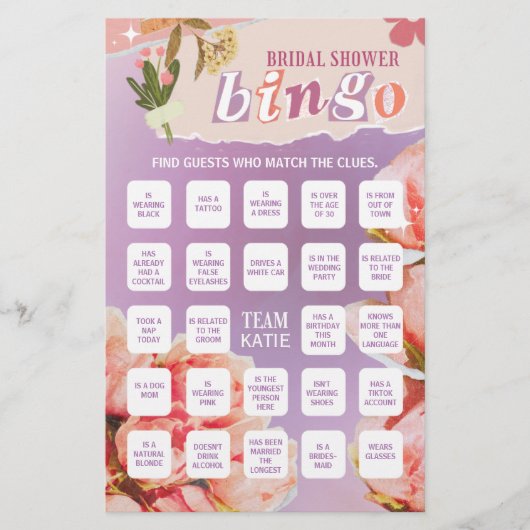 Vrijgezellenfeest Bingo Papier Spel Kaart (Voorkant)