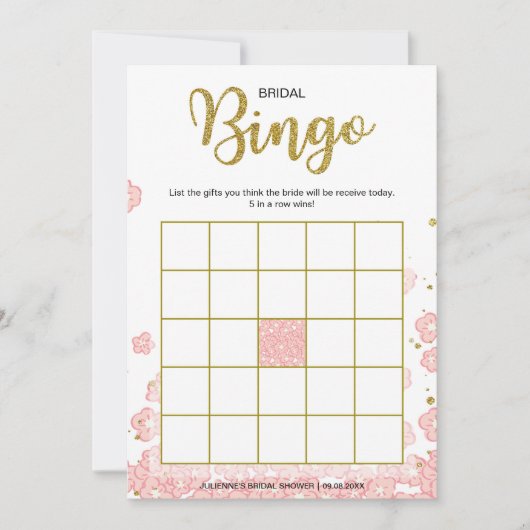 vrijgezellenfeest Bingo | Roze en goudflora Kaart (Voorkant)