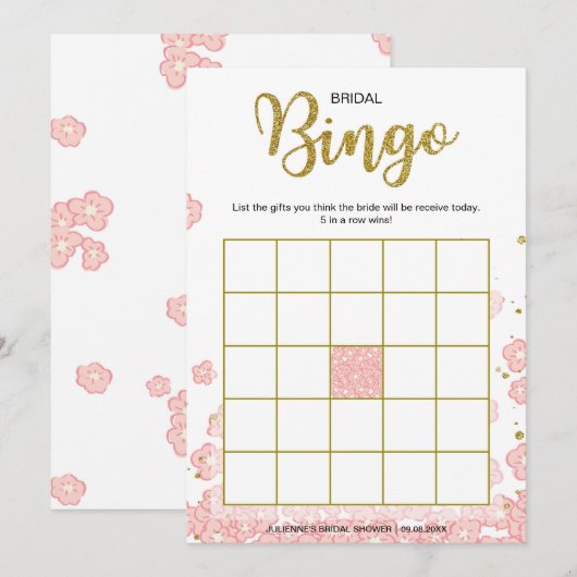 vrijgezellenfeest Bingo | Roze en goudflora Kaart (Voorkant / Achterkant)