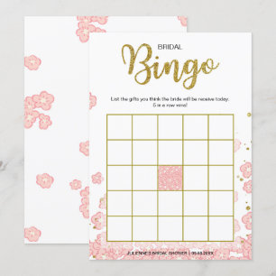vrijgezellenfeest Bingo   Roze en goudflora Kaart