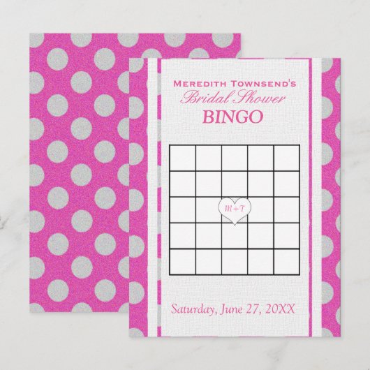 Vrijgezellenfeest Bingo | Roze en Zilver Uitnodiging Briefkaart (Voorkant / Achterkant)