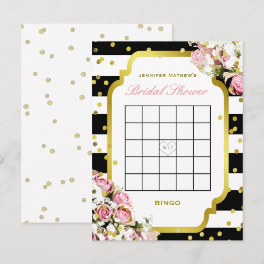 Vrijgezellenfeest Bingo | Strepen en Rozen Uitnodiging Briefkaart (Voorkant / Achterkant)