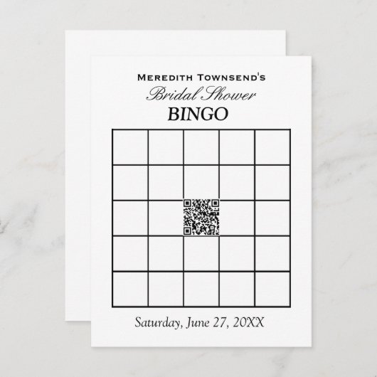 Vrijgezellenfeest Bingo Typography Simple Plain QR Uitnodiging Briefkaart (Voorkant / Achterkant)