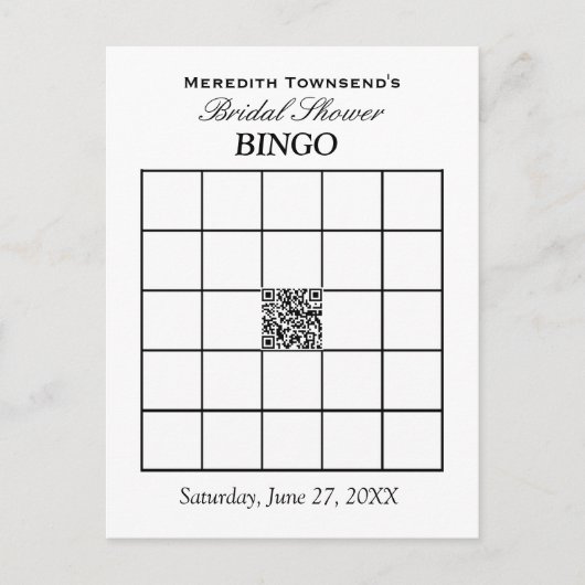 Vrijgezellenfeest Bingo Typography Simple Plain QR Uitnodiging Briefkaart (Voorkant)