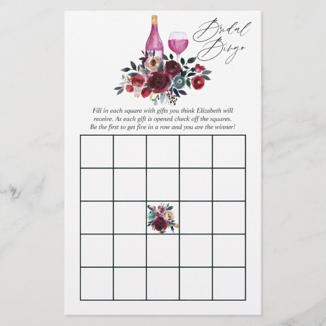 Vrijgezellenfeest Bingo voor het testen van wijn b (Voorkant)