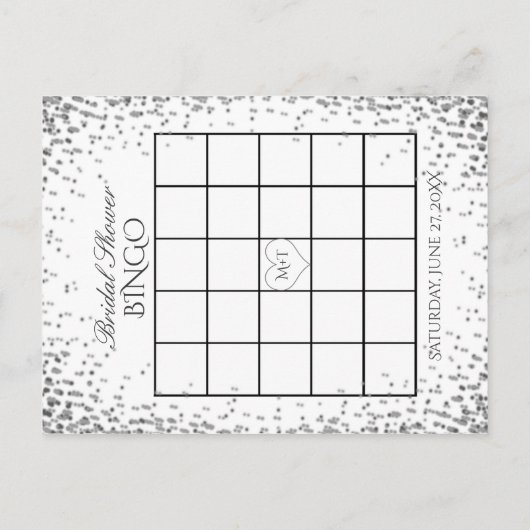 Vrijgezellenfeest Bingo | zilveren Confetti Uitnodiging Briefkaart (Achterkant)