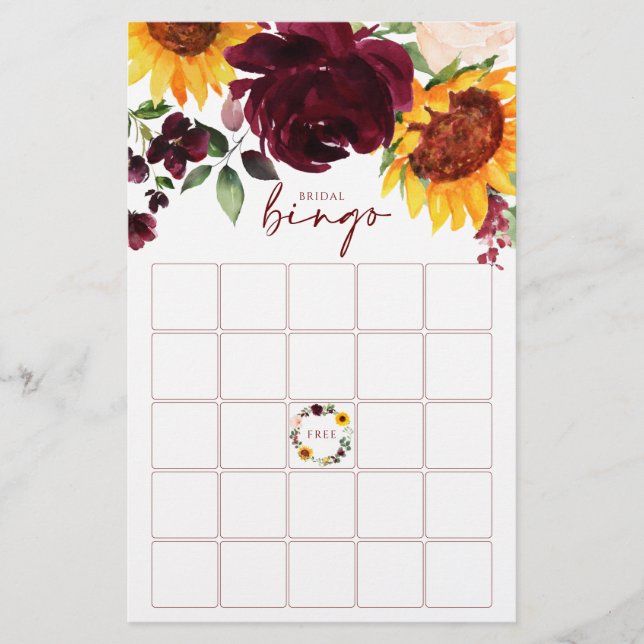 Vrijgezellenfeest Bingo Zonnebloemen Burgundy Roze (Voorkant)