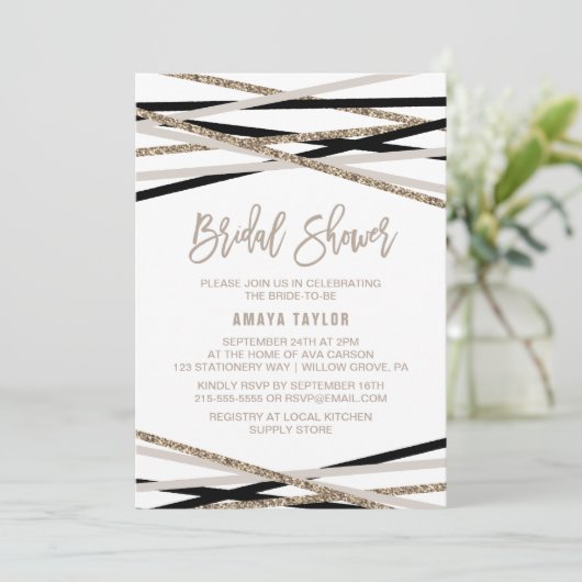 Vrijgezellenfeest Black and Ivory Streamers Kaart (Staand voorkant)