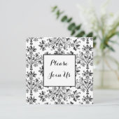 Vrijgezellenfeest Black Daisy Damask Custom Invita Kaart (Staand voorkant)