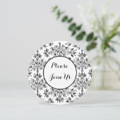 Vrijgezellenfeest Black Daisy Damask Custom Invita Kaart (Staand voorkant)