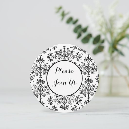 Vrijgezellenfeest Black Daisy Damask Custom Invita Kaart (Staand voorkant)