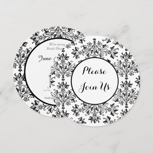Vrijgezellenfeest Black Daisy Damask Custom Invita Kaart (Voorkant / Achterkant)