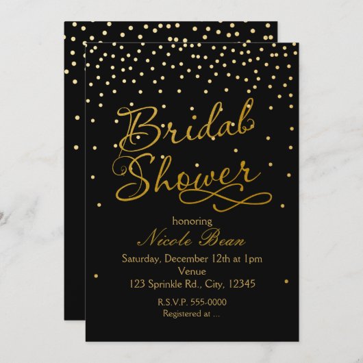 VRIJGEZELLENFEEST Black Gold Foil Confetti Invitat Kaart (Voorkant / Achterkant)