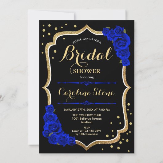 Vrijgezellenfeest - Black Gold Royal Blue Kaart (Voorkant)