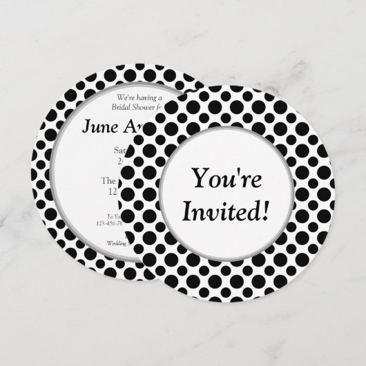 vrijgezellenfeest Black Polka Dots Round Invitatio Kaart (Voorkant / Achterkant)