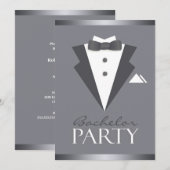 Vrijgezellenfeest Black Suit Flat Invitation Kaart (Voorkant / Achterkant)