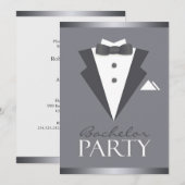 Vrijgezellenfeest Black Suit Flat Invitation Kaart (Voorkant / Achterkant)