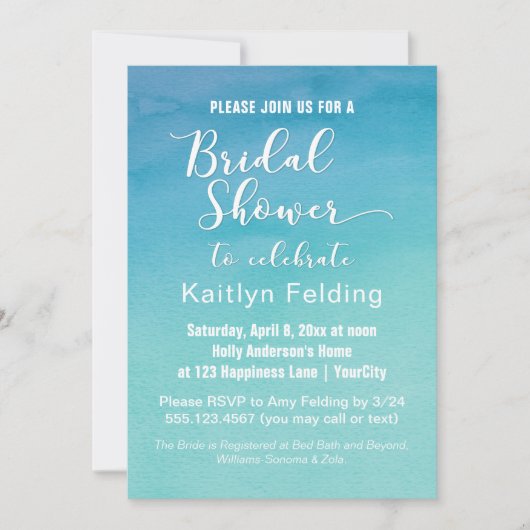 Vrijgezellenfeest blauw en Blauwgroen Ombre Waterv Kaart (Voorkant)