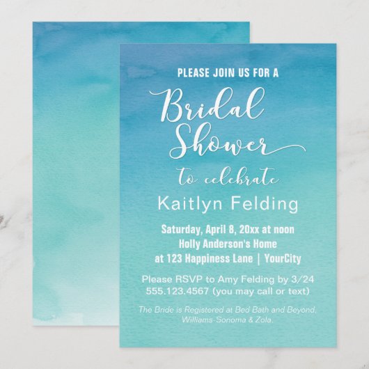 Vrijgezellenfeest blauw en Blauwgroen Ombre Waterv Kaart (Voorkant / Achterkant)