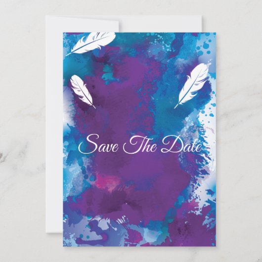 Vrijgezellenfeest, blauw en veren kaart (Achterkant)