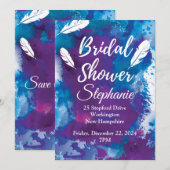 Vrijgezellenfeest, blauw en veren kaart (Voorkant / Achterkant)