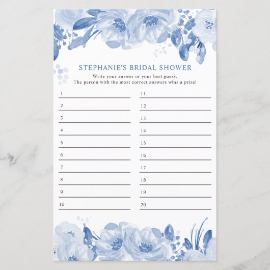 Vrijgezellenfeest Blauw Floral antwoordblad (Voorkant)