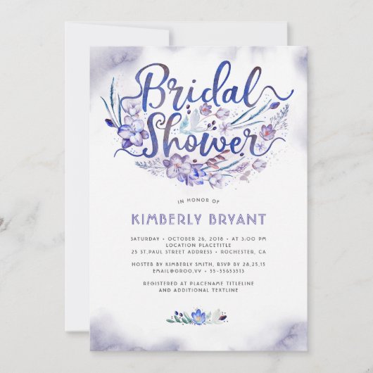 Vrijgezellenfeest Blauw Floral Script Waterverf Kaart (Voorkant)