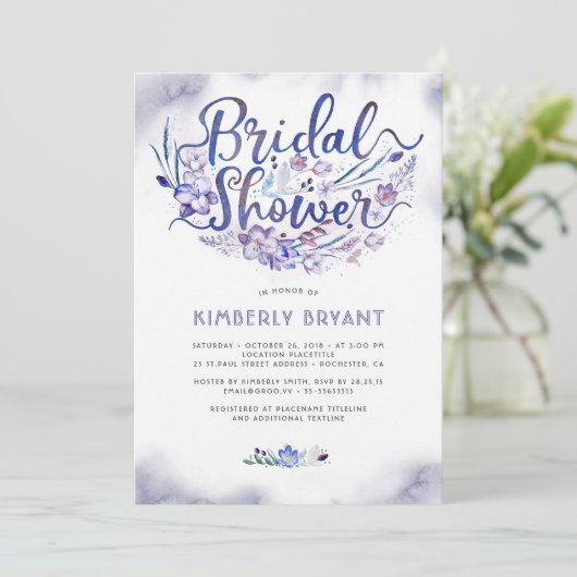 Vrijgezellenfeest Blauw Floral Script Waterverf Kaart (Staand voorkant)