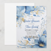 Vrijgezellenfeest, Blauwe bloemen, Elegant Kaart (Voorkant / Achterkant)