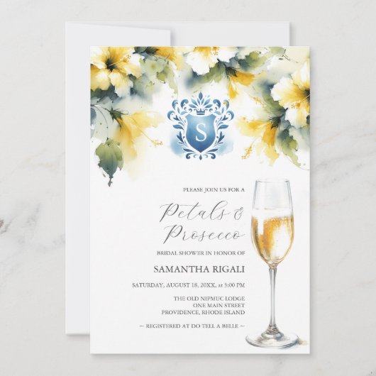 Vrijgezellenfeest Blauwe en Gele Petalen & Prosecc Kaart (Voorkant)