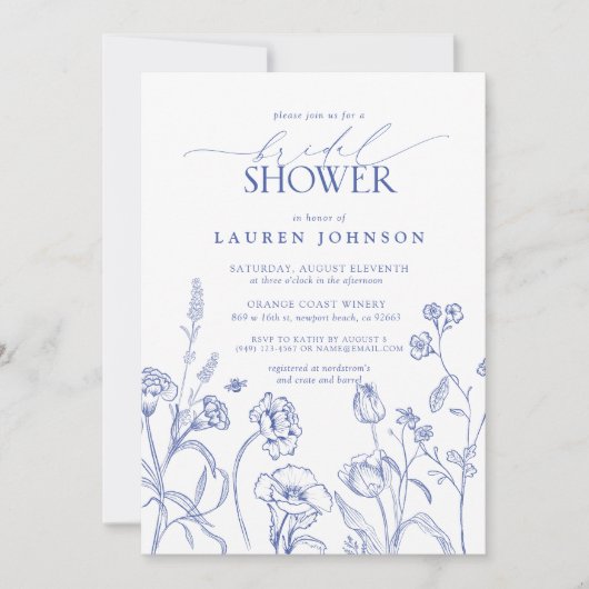 Vrijgezellenfeest blauwe en witte tuinbloemen kaart (Voorkant)