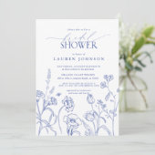 Vrijgezellenfeest blauwe en witte tuinbloemen kaart (Staand voorkant)