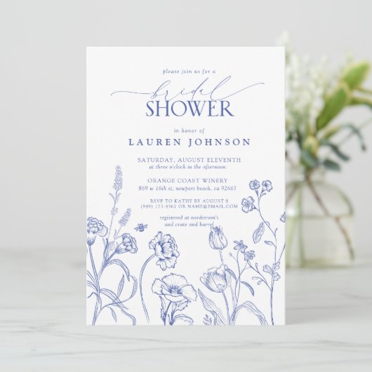 Vrijgezellenfeest blauwe en witte tuinbloemen kaart (Staand voorkant)