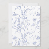 Vrijgezellenfeest blauwe en witte tuinbloemen kaart (Achterkant)