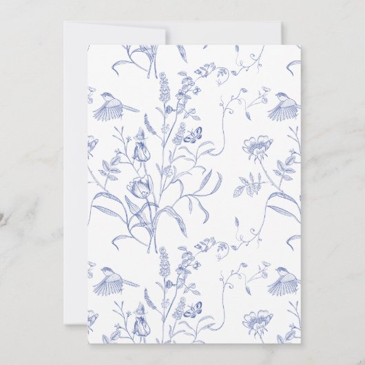 Vrijgezellenfeest blauwe en witte tuinbloemen kaart (Achterkant)
