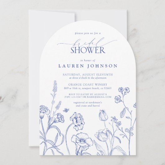 Vrijgezellenfeest blauwe en witte tuinbloemen kaart (Voorkant)