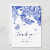 Vrijgezellenfeest blauwe en witte vlinder bedankkaart (Voorkant)